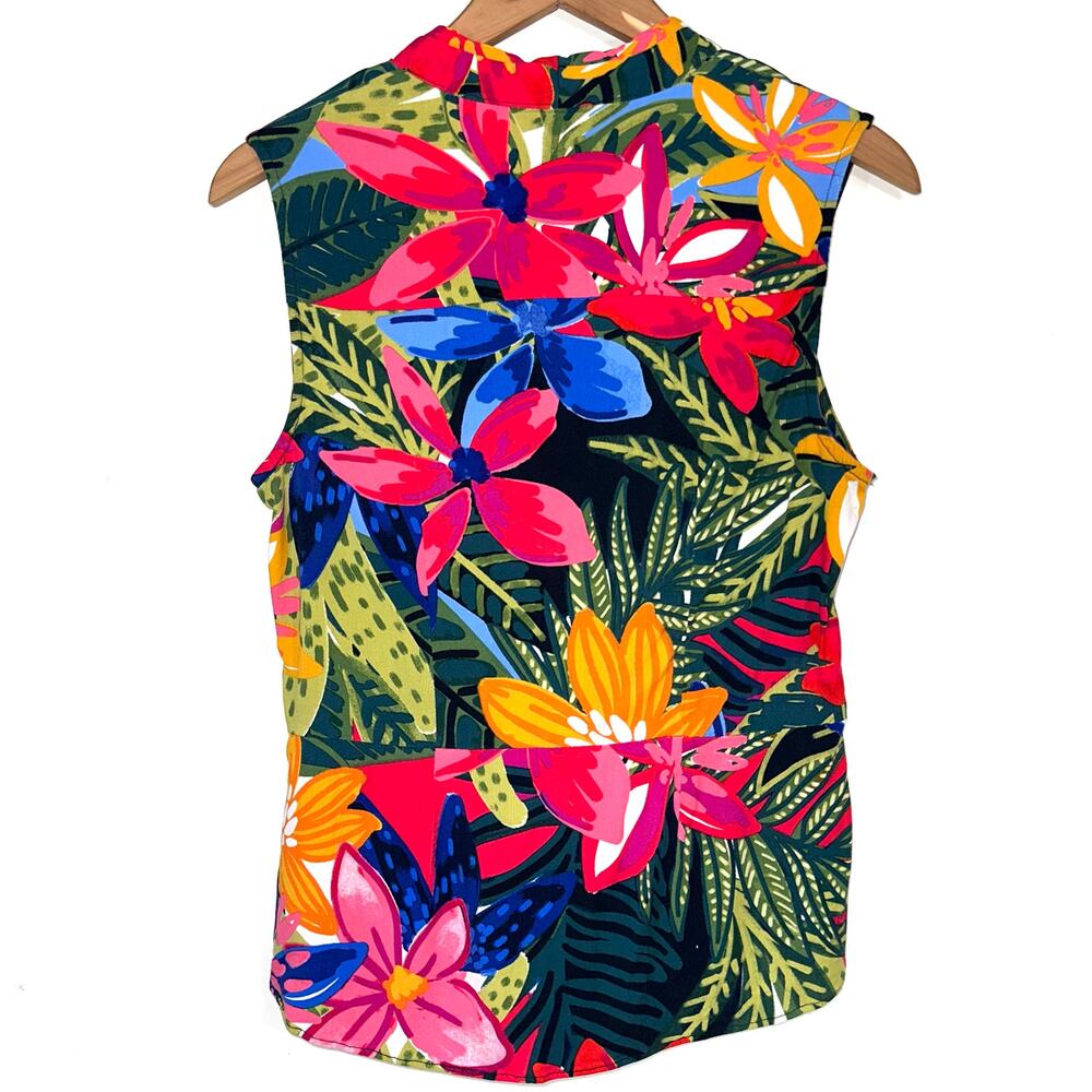 Nic + Zoe Lush Terrace Live In Tropical Tie Front Sleeveless Blouse Size Medium - Picture 11 of 15